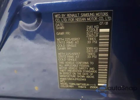 2018 Nissan Rogue Sv from USA, damaged, VIN KNMAT2MV4JP612949